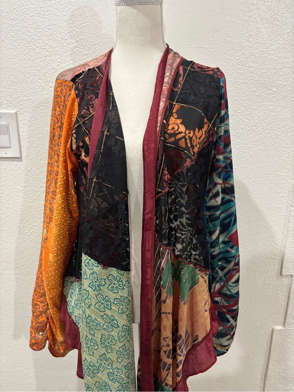 Vintage Bohemian Patchwork Open-Front Women's Kimono Jacket - Multicolor